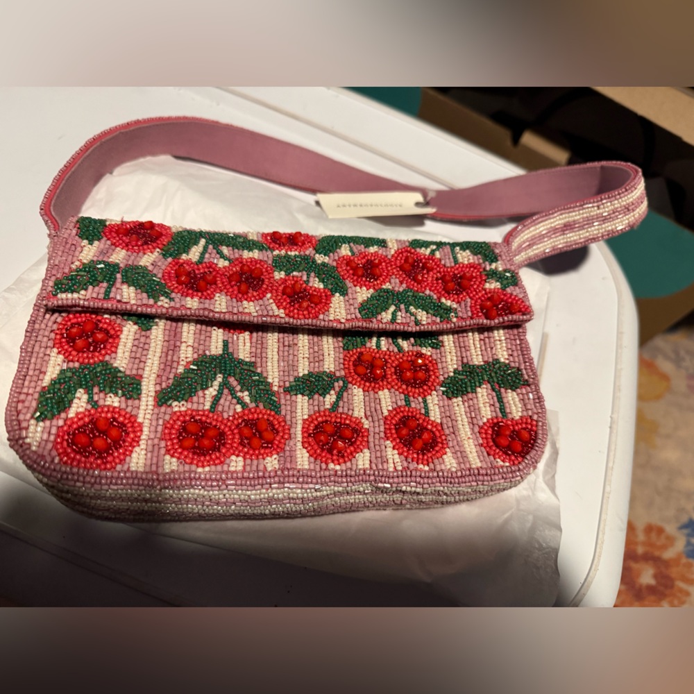 Anthropologie Pink and Red Beaded  Bag